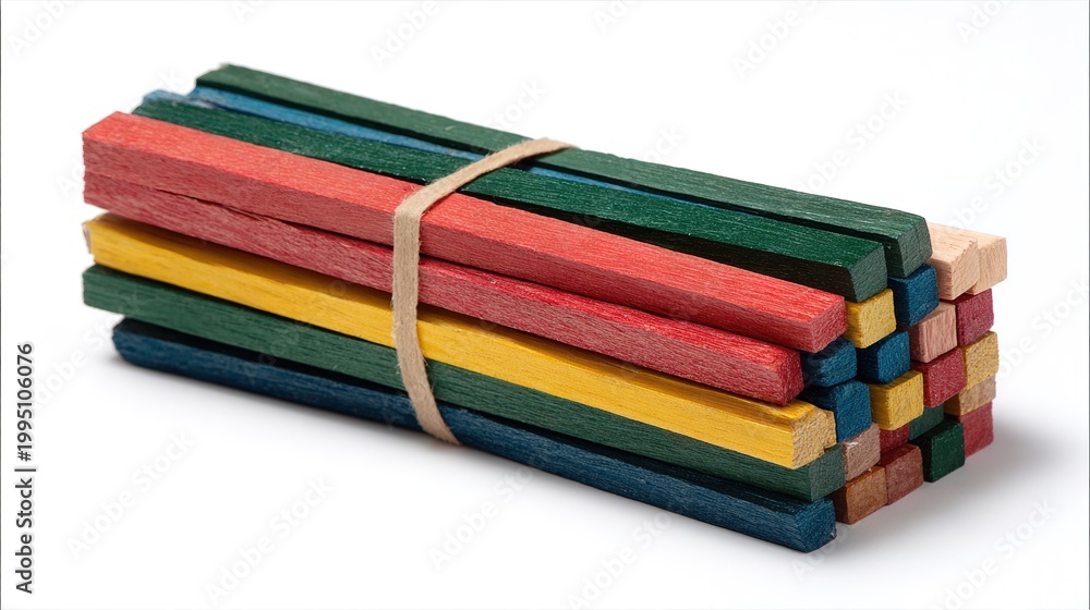 Fototapeta premium Stacked Colored Wooden Sticks Tied with String