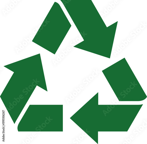 Recycling symbol in green on a light beige background with clean lines and clear design
