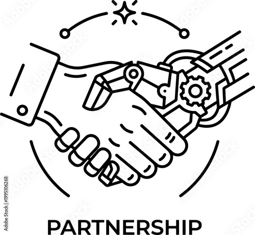 Human and robotic handshake symbolizing partnership in technology and innovation
