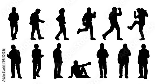 Collection of black silhouette people in various poses