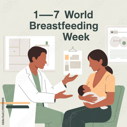 Breastfeeding week doctor visit Vector, illustration