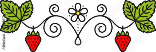 Forest red strawberry divider or spacer. Farm fruit frame separator, garden berry spacer. Ripe strawberry border or divider