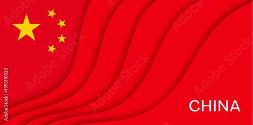 Paper cut national flag of People Republic of China, red and yellow stars on Chinese vector papercut banner. PRC China flag of paper cut waves for Chinese national day or patriotic holiday banner