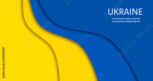 Paper cut national flag of Ukraine, blue and yellow ukrainian papercut banner. Vector background of 3d wavy stripes pattern in national colors of ukrainian flag, Independence Day of Ukraine poster