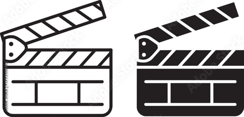 Clapperboards vector icons set of 2 outline and solid fill styles for film production with 2 filmmaking
