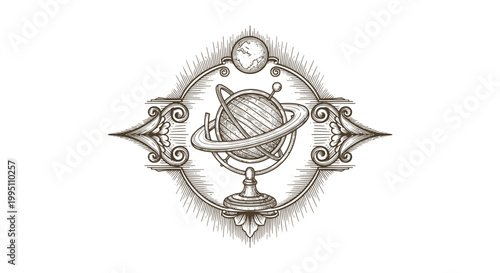 Vintage Engraved Celestial Globe Planet Saturn Astronomy Symbol