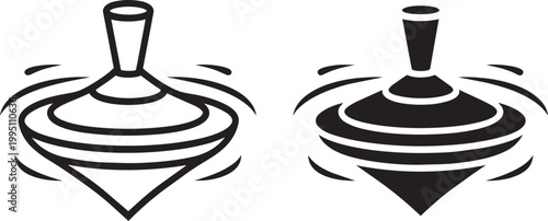 Spinning top toy in motion with stylized lines indicating movement available in black and white vector