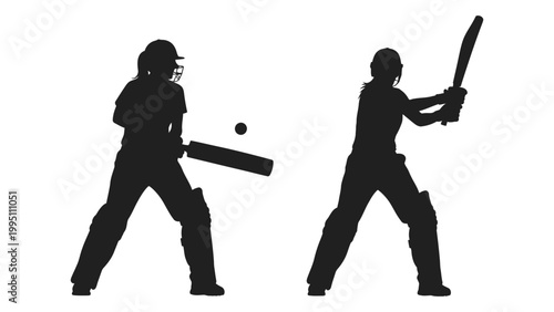 Silhouettes of two cricket players a batsman preparing to hit and a wicketkeeper