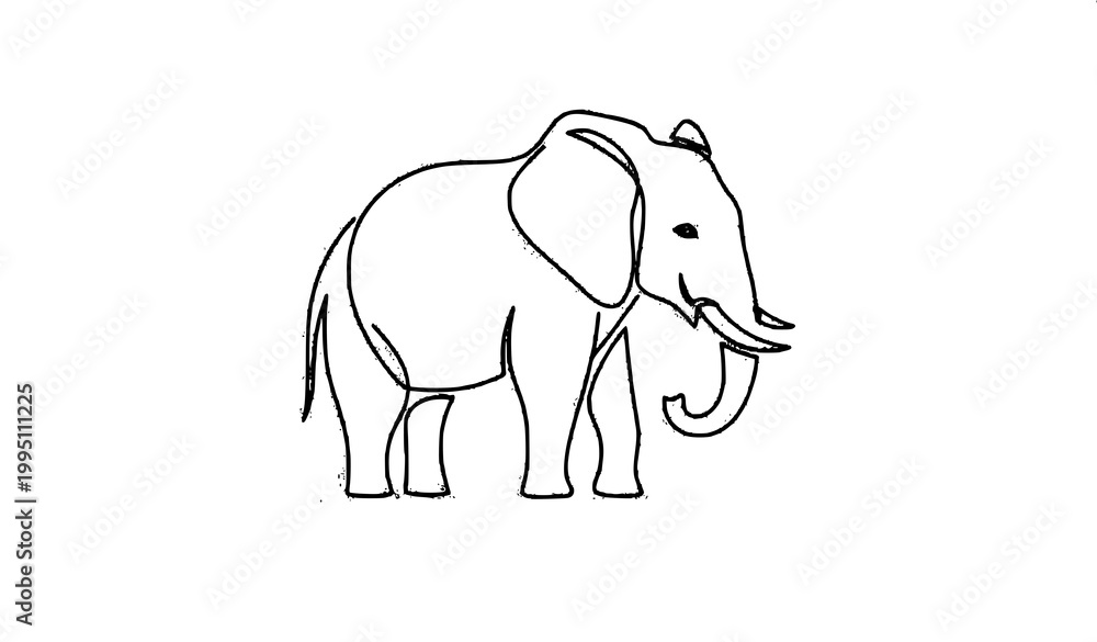 Fototapeta premium Minimal elephant outline geometric line art black white vector for World Elephant Day