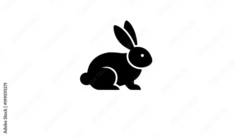 Obraz premium Minimal rabbit icon black flat bunny vector isolated on white background