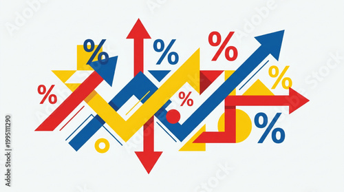 Financial growth and economic statistics concept with arrows and percentage symbols