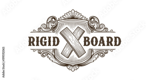 Vintage Engraved Emblem with Wood Planks and Ornate Flourishes