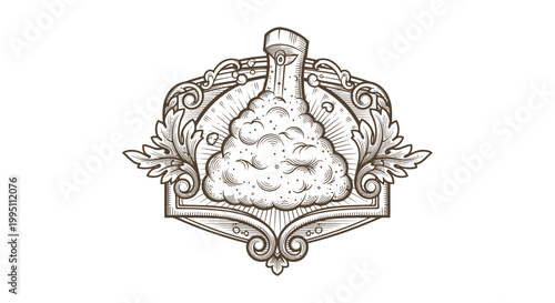 Vintage Engraved Fried Chicken Emblem with Ornate Flourish