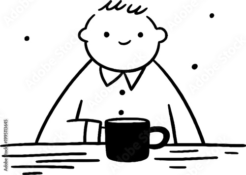 Child holding coffee cup while sitting at wooden table