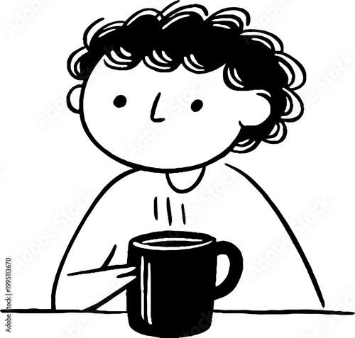 Child holding steaming mug while sitting at table indoors
