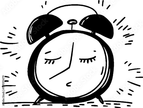 Alarm clock showing sleepy face resting on flat surface