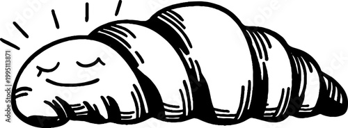 Croissant with closed eyes sleeping on simple background