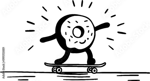 Donut character riding skateboard on flat surface with motion