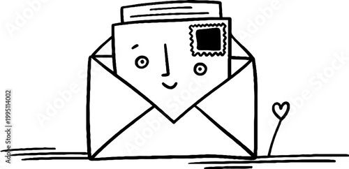 Envelope containing smiling letter on simple surface with heart