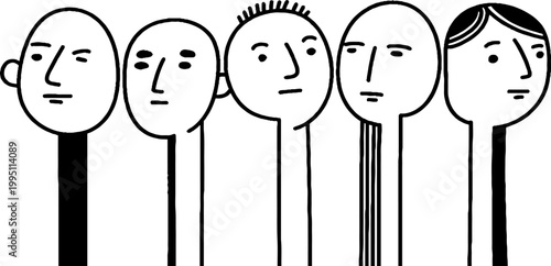 Simplified head illustrations aligned in straight vertical formation