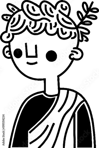 Young person wearing laurel and toga in simple illustration