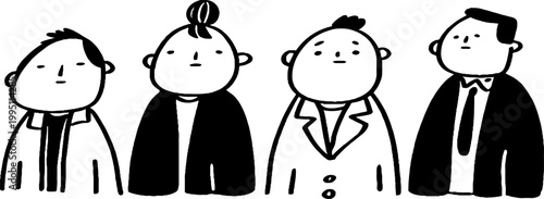 Group of four people standing in simple line drawing