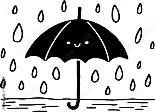 Umbrella with smiling face protecting from falling rain