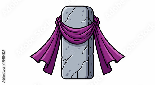 Ancient Stone Pillar Adorned with Purple Fabric.