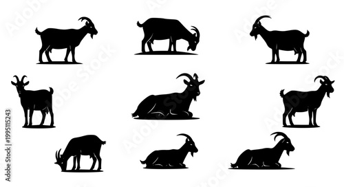 Goat Silhouette Vector Set Livestock Farm Animal Illustration Collection
