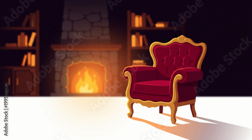 Cozy living room with a classic armchair and fireplace