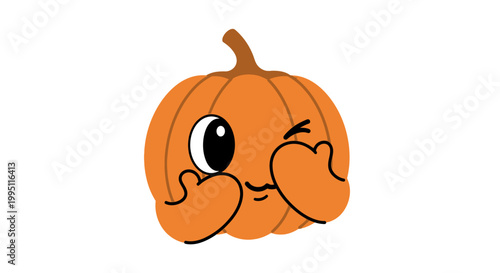 Cute cartoon pumpkin character winking and making a funny face isolated on white