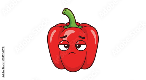 Sad Red Bell Pepper Cartoon Character with Droopy Eyes