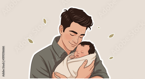 Loving father holding his newborn baby close.