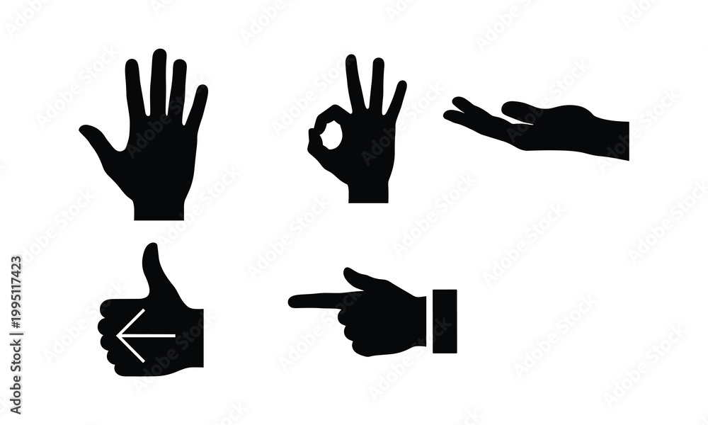 Obraz premium Five hand gesture icons set for presentations