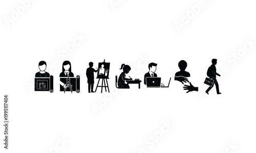 Seven people working in different creative jobs