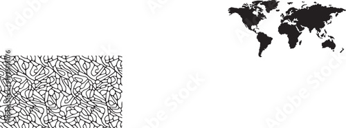 Abstract Minimalist World Map Silhouette and Global Geography Icon.