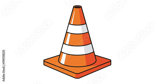 Orange traffic cone with white stripes on white background, safety warning symbol