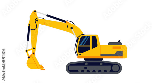 Yellow Excavator Construction Machine Isolated on White Background