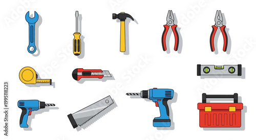 Set of Pixel Art Tools: Construction, DIY, Repair, and Maintenance Equipment