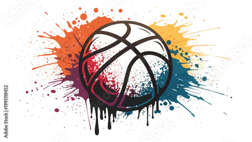 Colorful paint splatter basketball graphic design element