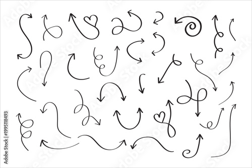 Hand drawn curly arrows set