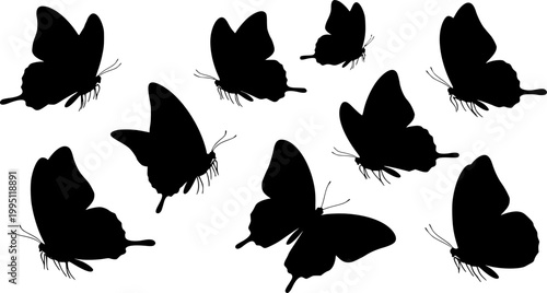 Flying butterflies silhouettes - Vector Stock