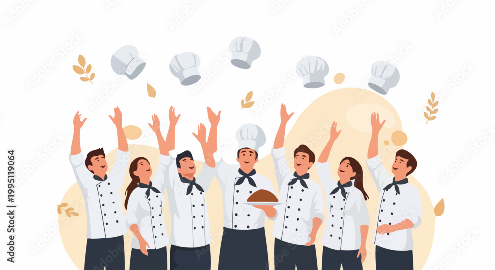 Obraz premium Diverse group of chefs celebrating success together.