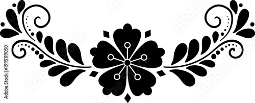 Floral element with curvy branches, botanical half wreath, elegant hand drawn clipart for design, copy space