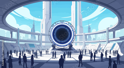 Futuristic Portal Gateway in a Grand Sci-Fi Hall.