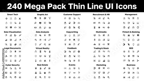 240 thin line UI icon set for business, tech and marketing categories