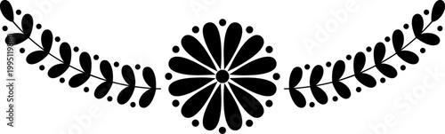 Folk flower with branches, whimsical botanical clipart, decorative frame for invitation and design