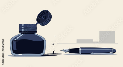 Classic Inkwell and Fountain Pen for Elegant Writing.