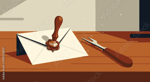 Elegant wax-sealed envelope with a letter opener, symbolizing tradition and communication.