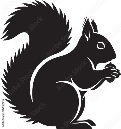 Black silhouette of a squirrel holding a nut simple vector illustration for nature or wildlife themes isolated on white background